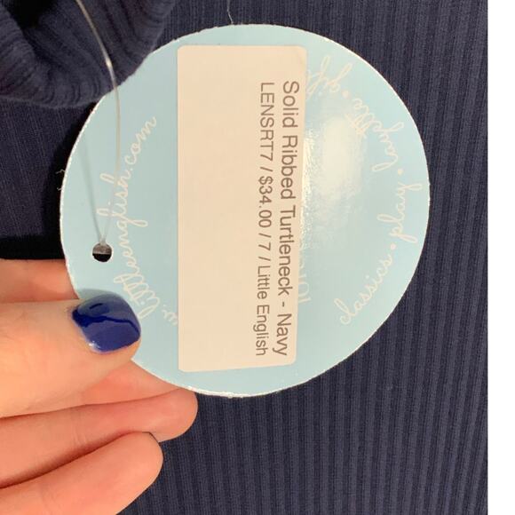 Little English Solid Ribbed Turtleneck - Navy size 7 - Picture 4 of 5